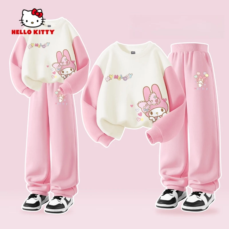 Sanrio Autumn Baby Girls Clothes Set Kid My Melody Printed Sweatshirts Pullover Top & Pants 2pcs Children Patchwork Tracksuit