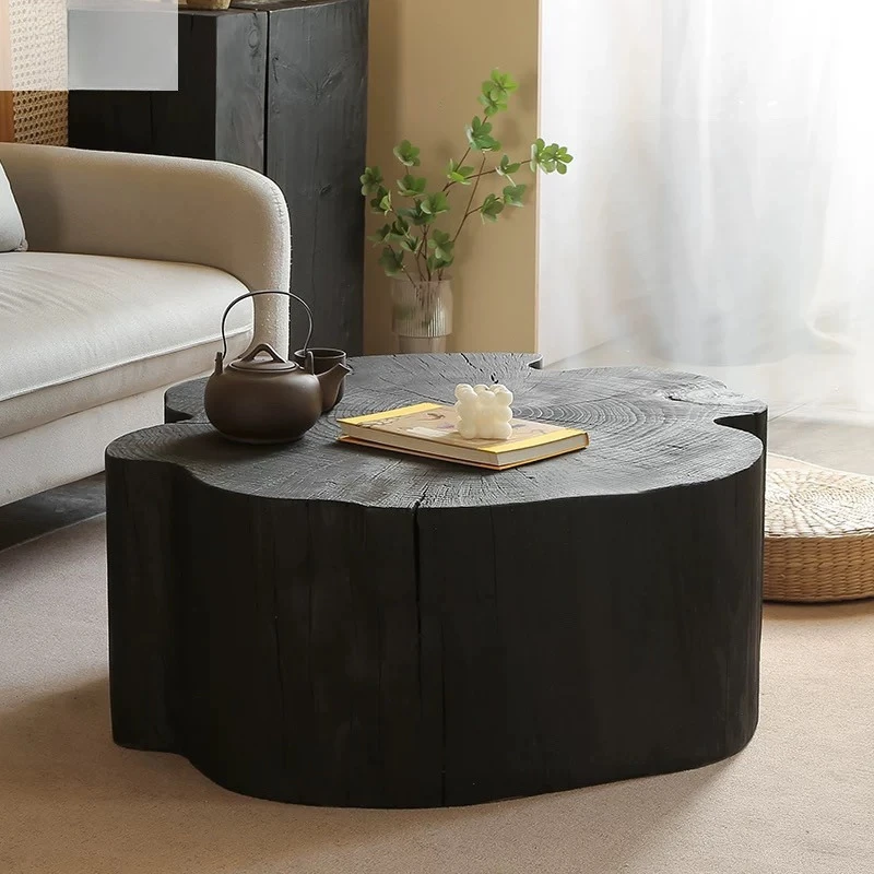 

Carbonized black solid wood coffee table wabi-sabi Japanese-style home minimalist living room B