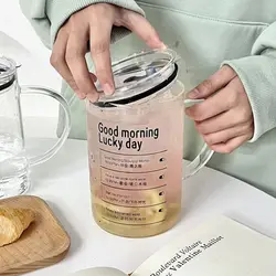 뚜껑이 있는 손잡이가 달린 빨대 유리 컵, 체중계 물컵, 1000ml 대용량 주스 우유 병, 가정 사무실