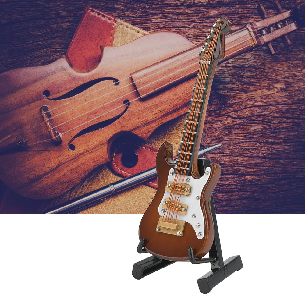 Feines 10 cm Mini-Holzmodell einer E-Gitarre als Sammlerstück mit Ständer