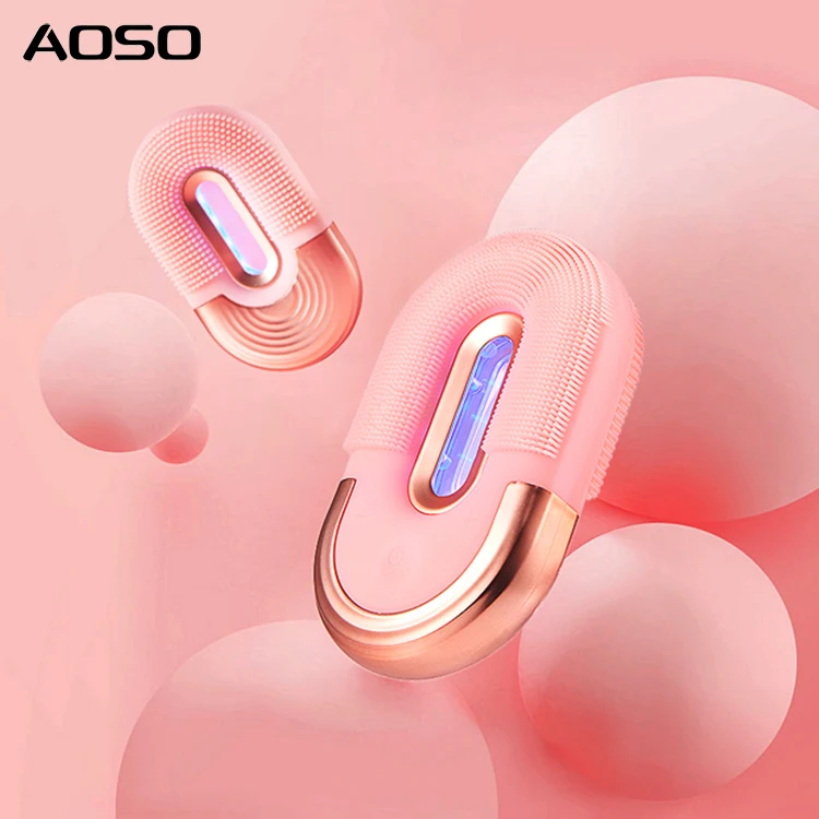 Elektryczny oczyszczacz do twarzy z trójkolorową terapią światłem + podstawa z efektem pływania. Kompaktowy, ale mocny do głębokiego oczyszczania, delikatnie oczyszcza skórę.