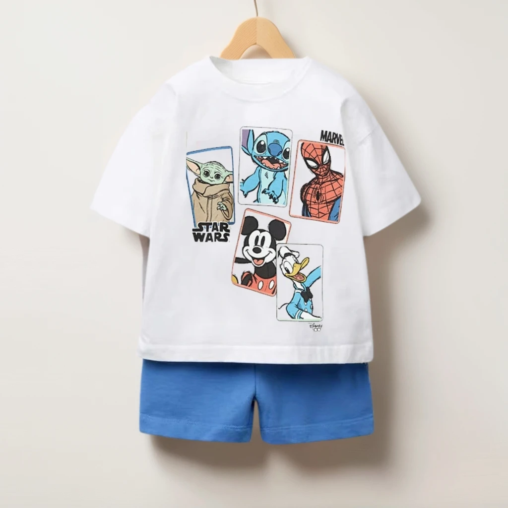 Children Mickey Cartoon Suit Print Tshirt+shorst Casual Sports Costume Solid Color Outfits Boy Girl Two Piece Set Summer Clothe image 2