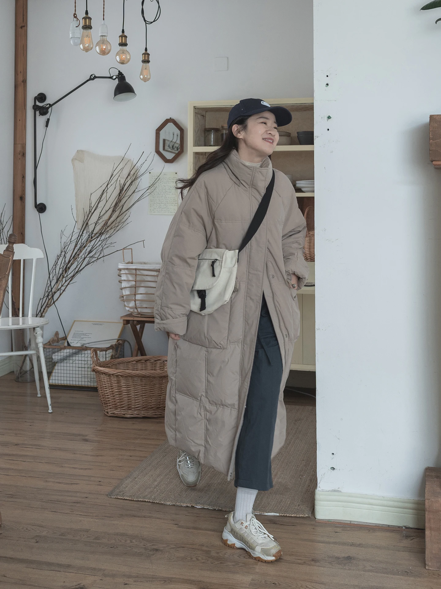 

Warm Long Hooded down Jaet Women's 90 White Du down Thiened Casual Knee-Length Coat Winter Outerwear with Big kets