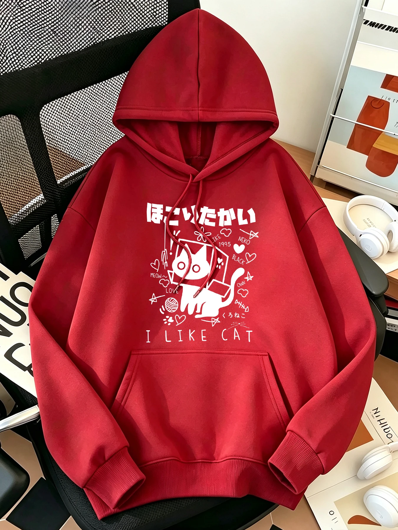 I Like Cat Heart Box Cat Pattern Multicolor Hoody Women'S Soft Sport Pullover Autumn Casual Clothing Cartoon Y2K Tops