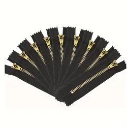 10pcs, #4 Black Metal Zippers (5.9''x1.18''/15cm*3cm), Brass Zip Closure, Self-locking For Jeans And Casual Pants Fly