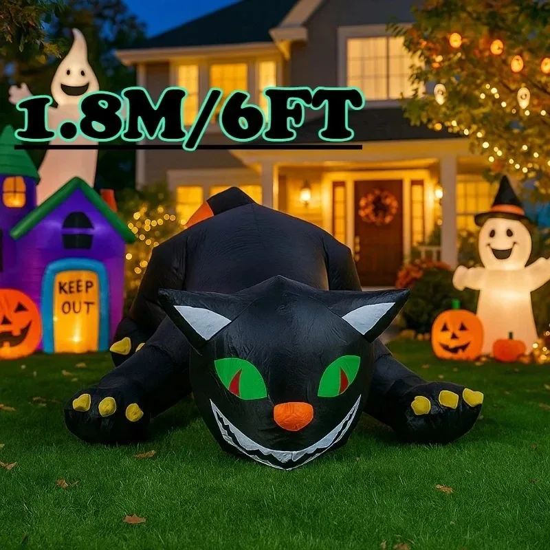 6 футов Хэллоуин праздничное освещение качающаяся голова модель кошки встроенный зеленый глаз красный свет светодиодный надувной уличный декор для двора