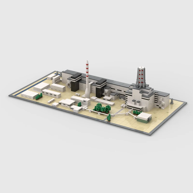 MOC Inländischen Bausteine Kleine Partikel Tschernobyl Kernkraftanlage Große Gebäude Montage Spielzeug Anhänger Modell Männlich