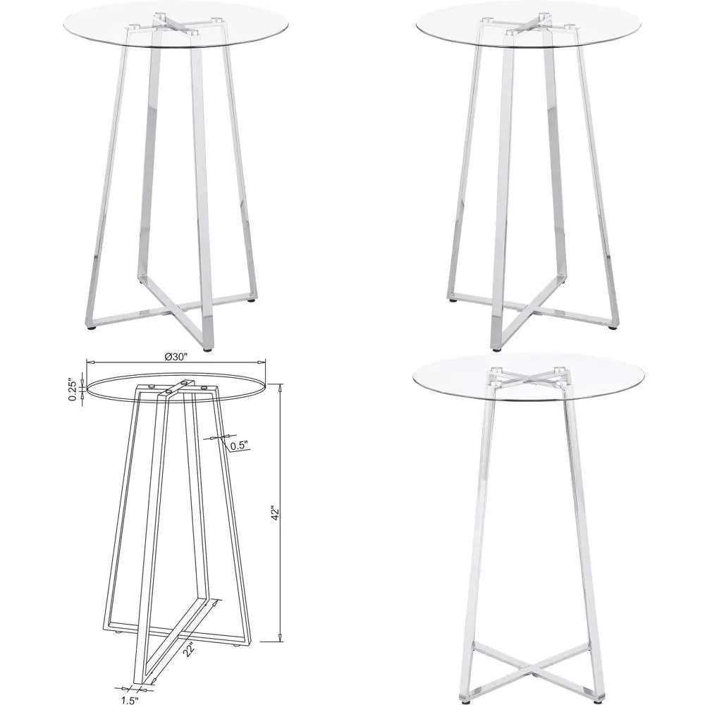 

Zanella 30 Glass Top Bistro Table with Angular Chrome Legs for Dining and Home Bar