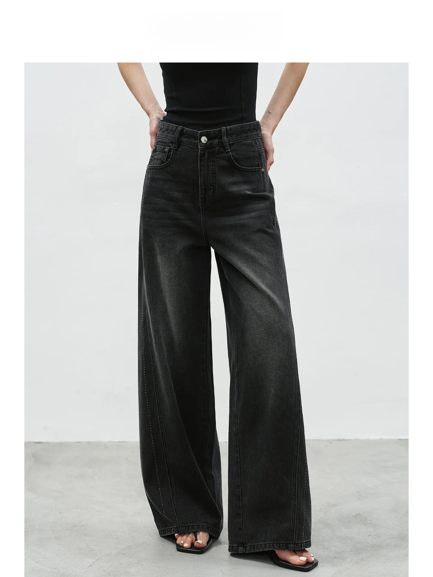 

EIGHTHMONTH High Waist Wide Leg Vintage Waed Denim Jeans Women's Spring New Sle Dra Floor-Length Casual Trousers