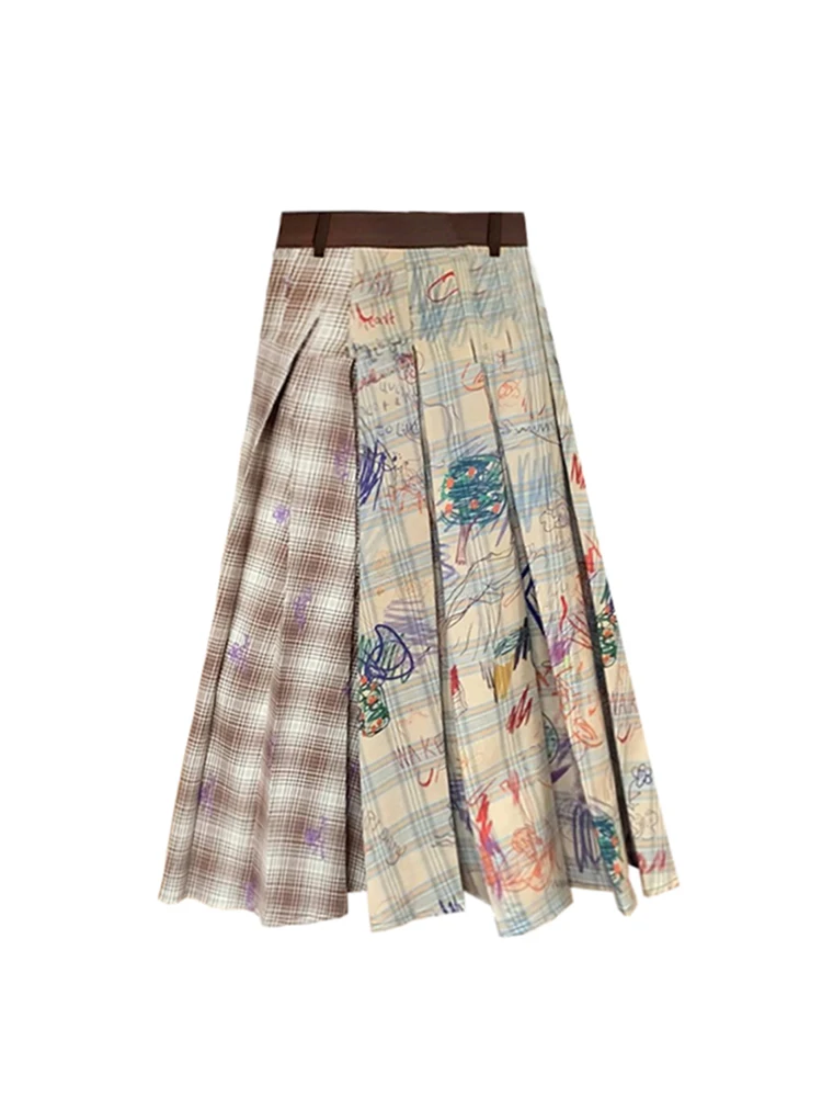 

Women's Graphic Print A-Line Pleated Skirts Y2k Harajuku Korean Vintage Long Skirt Kawaii High Waist Skirt 2000s Trashy Clothes