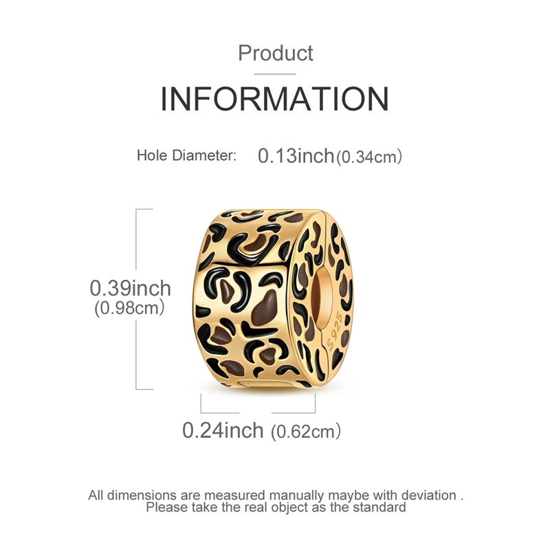 925 sterling silver, gold leopard print clip suitable for original necklaces, bracelets, and women's DIY gifts
