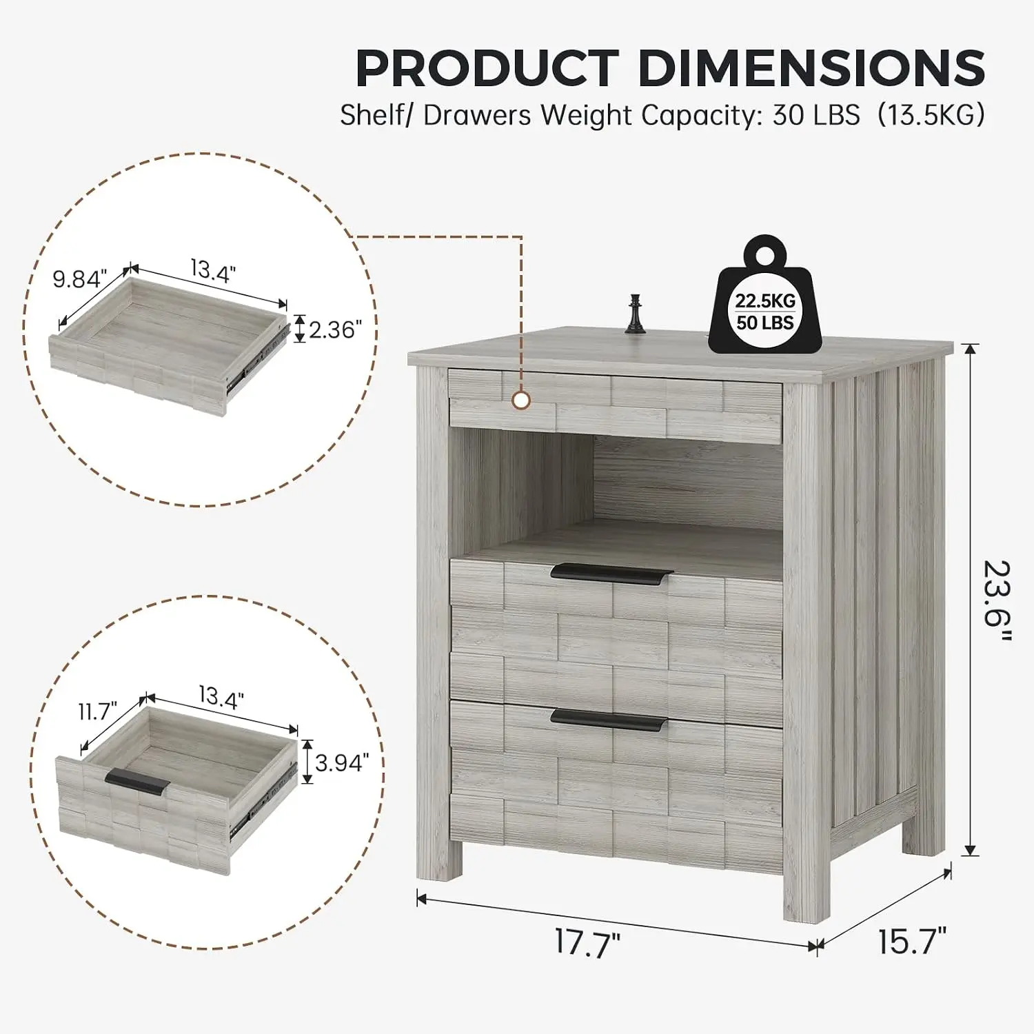 Gun Nightstand with Charging Station & 3 Drawers | Smart 3-Color Motion Sensor LED Lights, Hidden Safe Compartment,, Customized