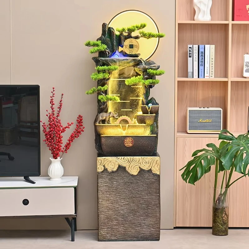 Fontana cinese per roccioso a parete con tenda d'acqua, acqua circolante paesaggistica, soggiorno per ufficio, decorativo dal pavimento al soffitto