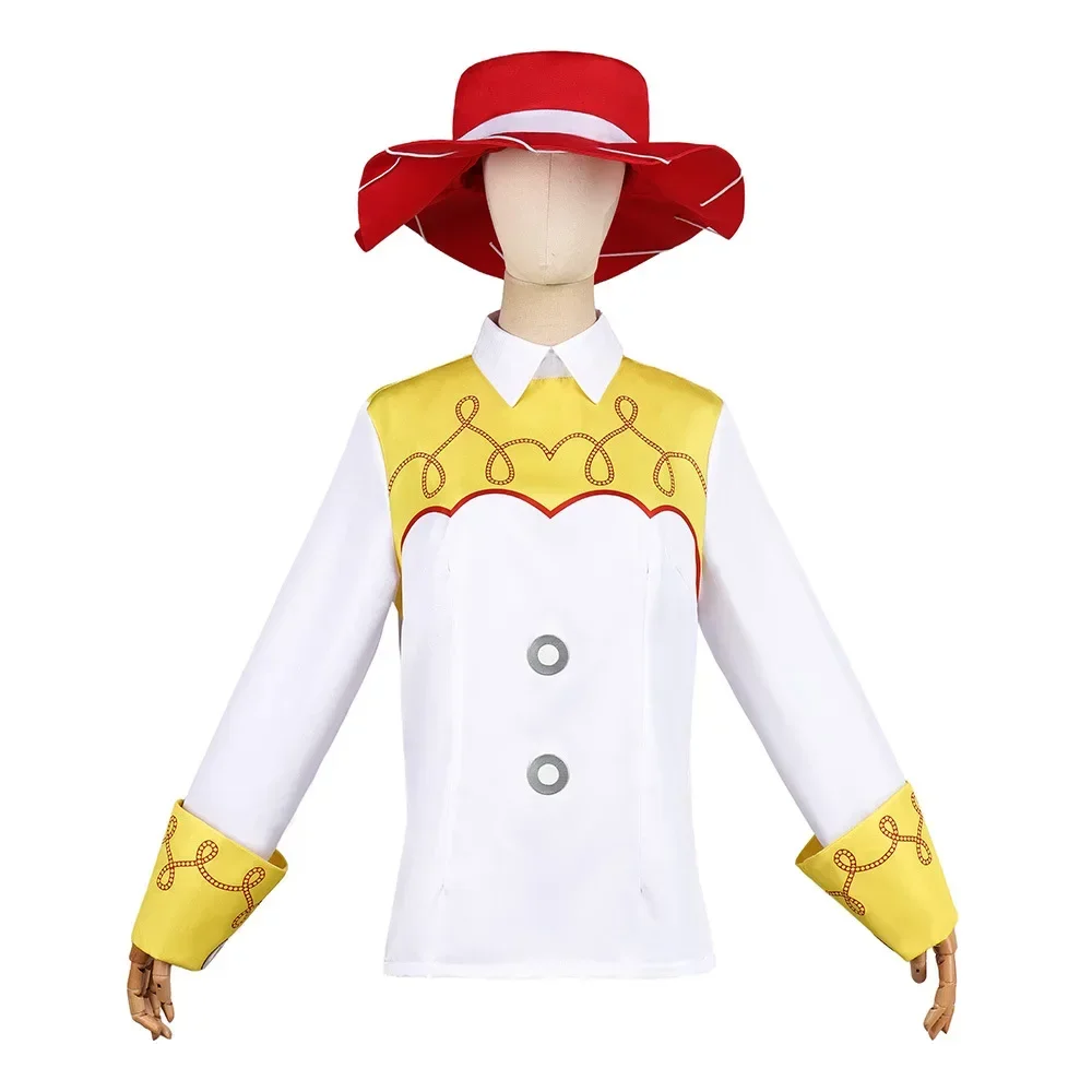 Movie Story Erwachsenen-Jessie-Cosplay-Kostümset im Cowboy-Stil mit Hemd, Hut und Schleife für Halloween-Party, Unisex – Detail 6