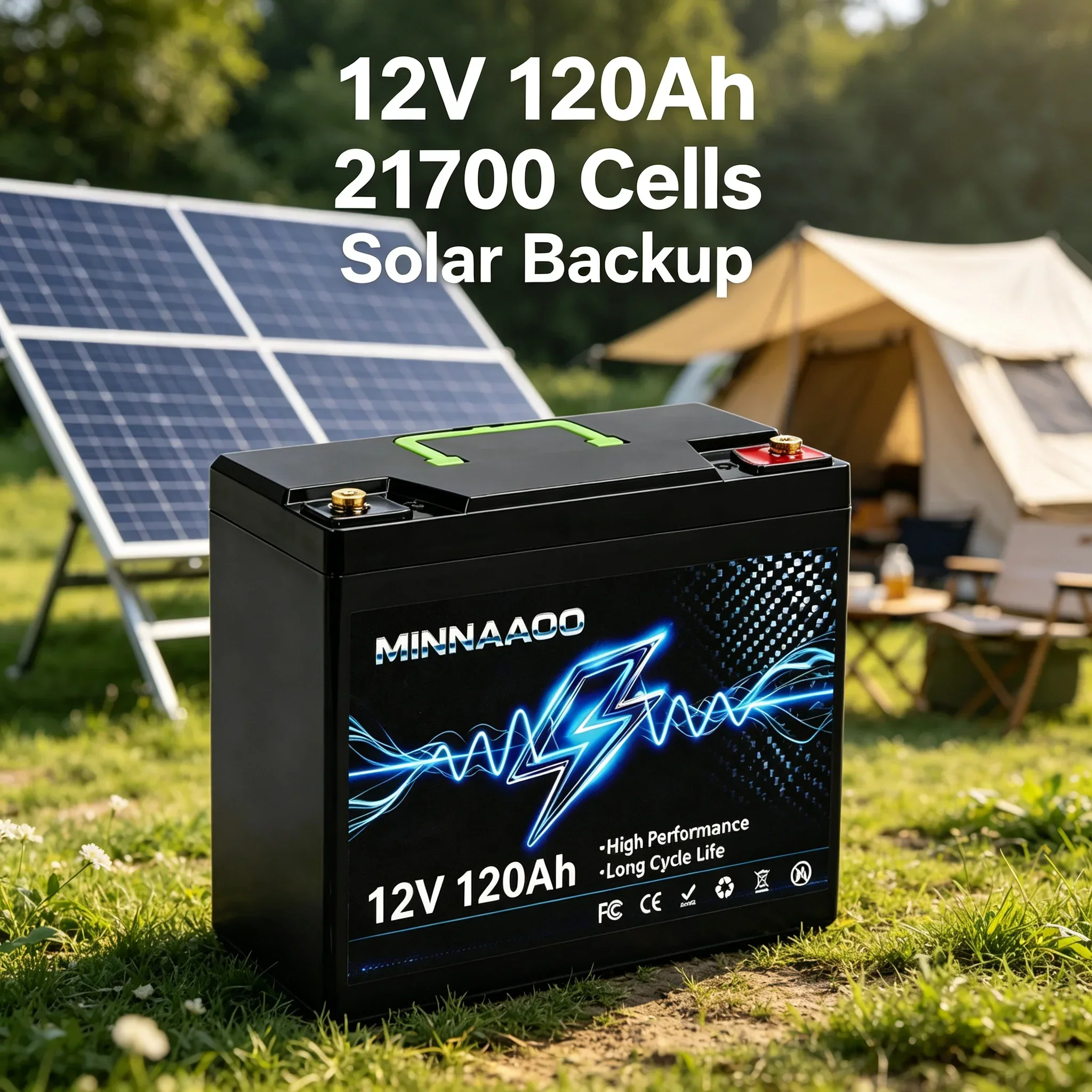 Hochwertiger 12V 120Ah LiFePO4-Akku mit über 8000 Servicezyklen und integriertem BMS für Solar, Wohnmobile, Off-Grid-Anwendungen, Marine und Camper