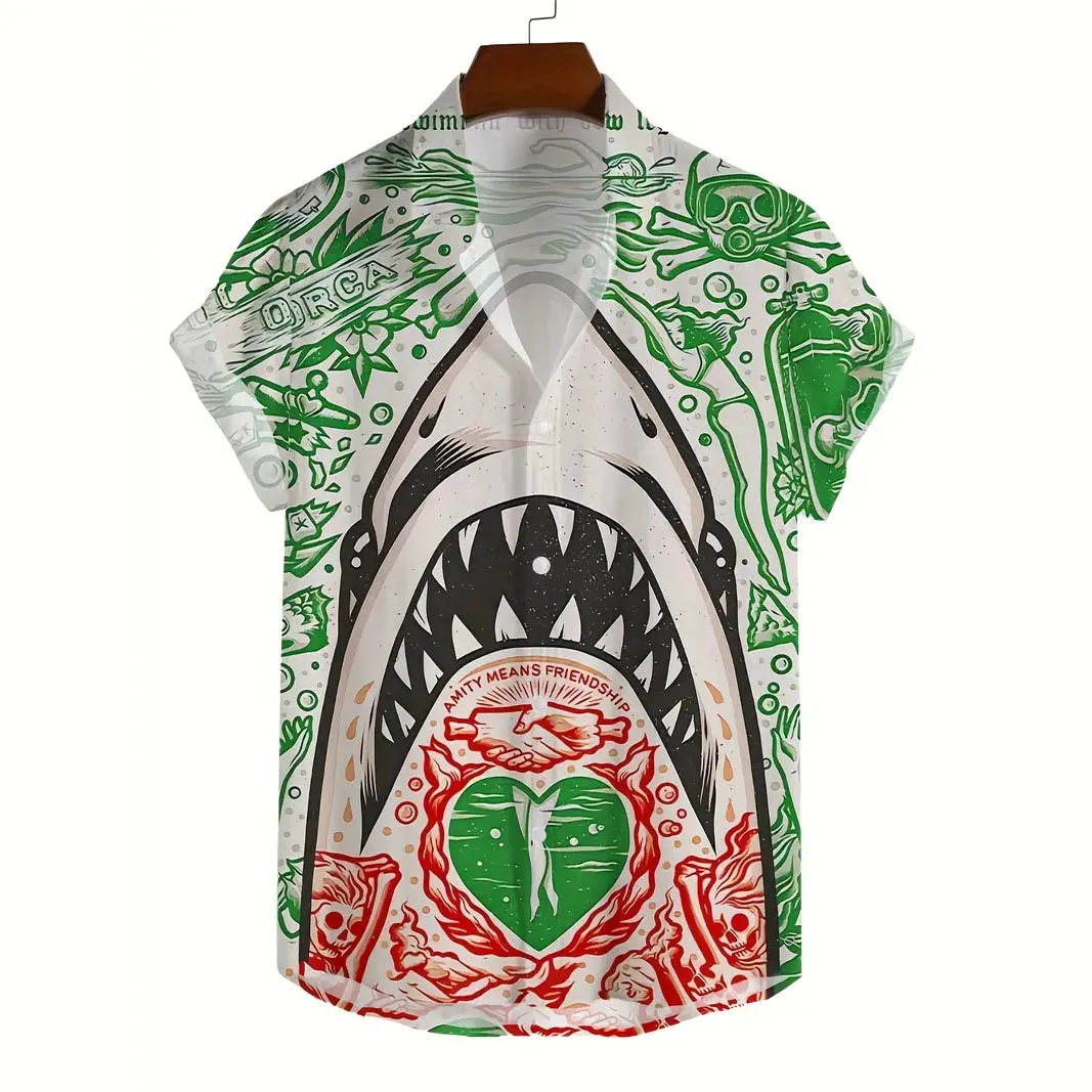 

Men's Clothing Animal Shark Pattern 3d Print Summer Short Sleeve Men's Shirt Fashion Streetwear Hawaiian Shirt Oversized Shirts