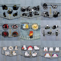 Cute Cat 4-6pcs/Set Enamel Pins Black Fluid Cat Brooches Lapel Badge Punk Animal Jewelry Gift for Friends