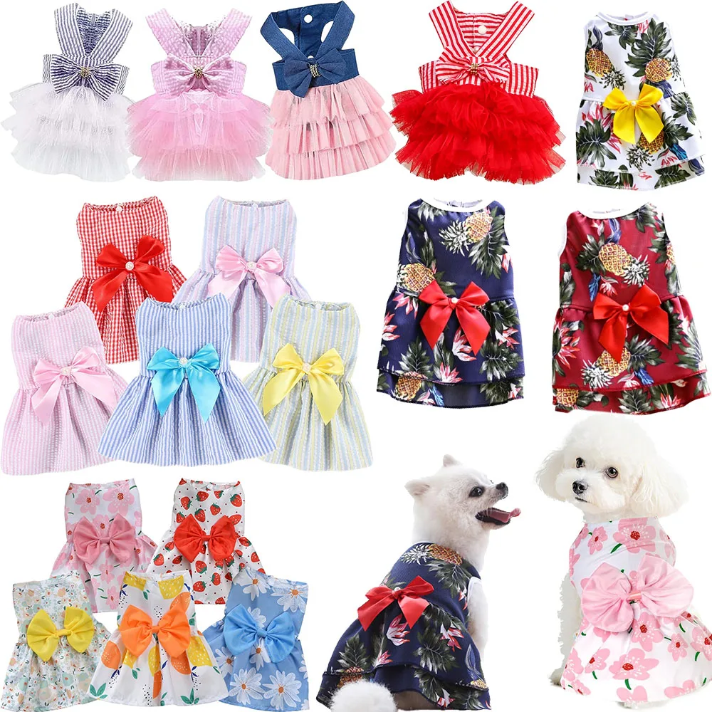 Random 4pcs Cute Dog Dress Pet Dress Puppy Skirt Pet Clothes for Puppy Small Cats
