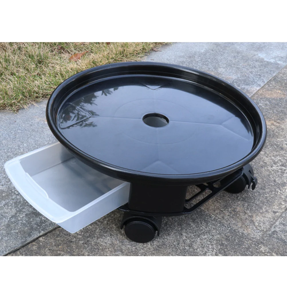 

Round Flowerpot Tray 30cm Universal Bottom Wheel Removable Drainage Hole Plant Pots Base with Storage Drawer Black for Home