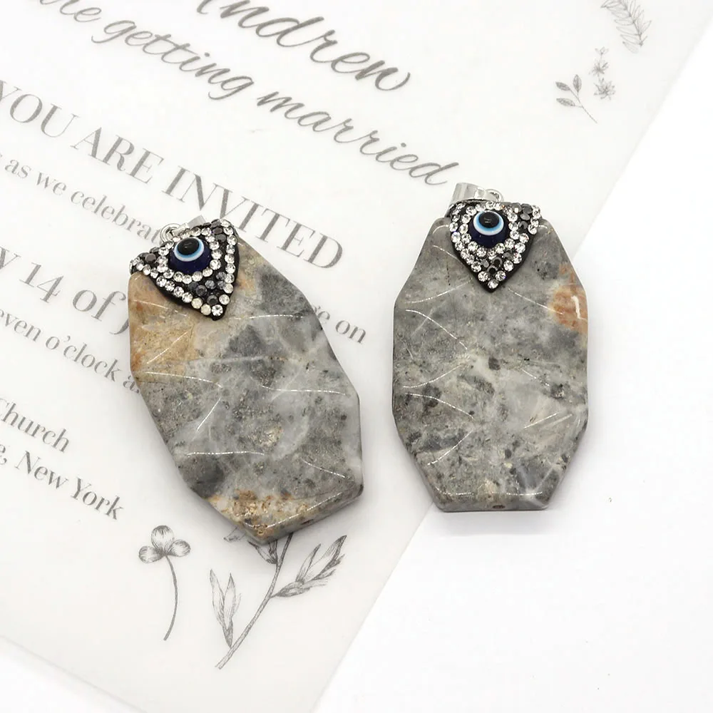 

1PC Vintage Irregular Shape Agate Pendant 28x50mm Eyeball Style Inlayed Rhinestones Charms DIY Necklace Crafts Holiday Gifts