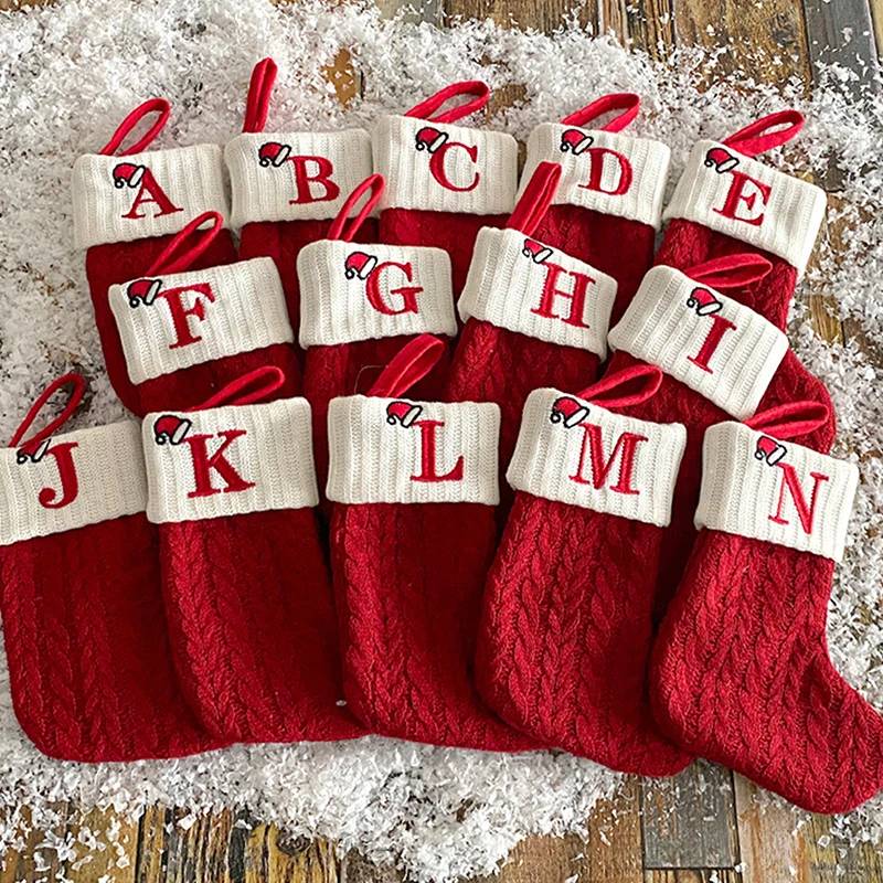 Merry Christmas Socks Red Snowflake Alphabet Letters Christmas Stocking Christmas Tree Pendant Decorations For Home Xmas Gift