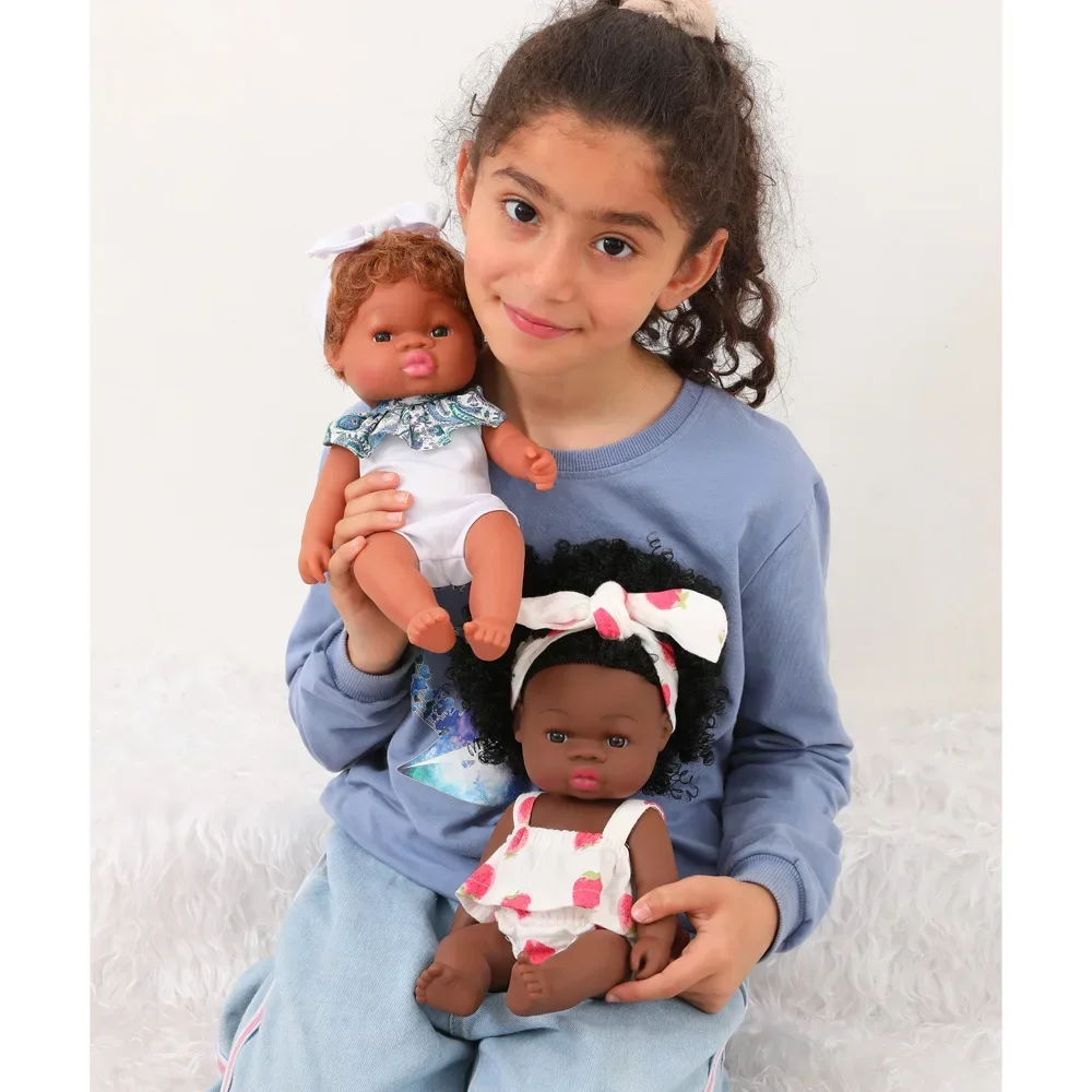 35cm Black Enamel Doll Reborn Doll Soft Rubber Simulation Baby African Doll Doll Children\'s Shower Toy Toys for Girls