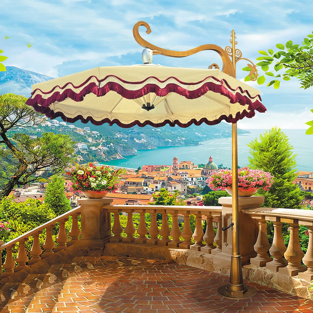 

Большой усиленный роскошный консольный зонт с бахромой, водонепроницаемый, солнцезащитный, для сада, патио, ресторана, кафе, двора