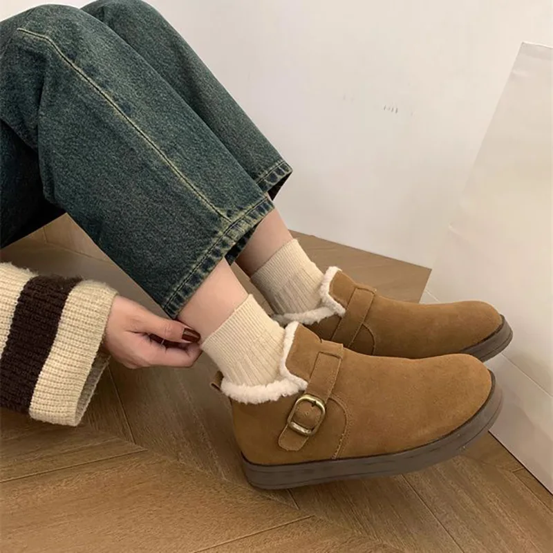 

Autumn and Winter New Women's Casual Cotton Boots Warm Lamb Velvet Lining Suede Boots Body Street Comfort Light Snow Boots