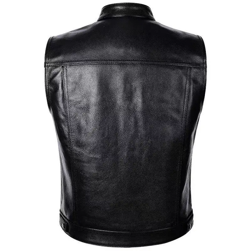 Son of Chaos in Motorcycle Style: Harley Motorcycle PU Leather Embroidered Vest Kam Shoulder Punk Fashion Leather Coat for Men image 5
