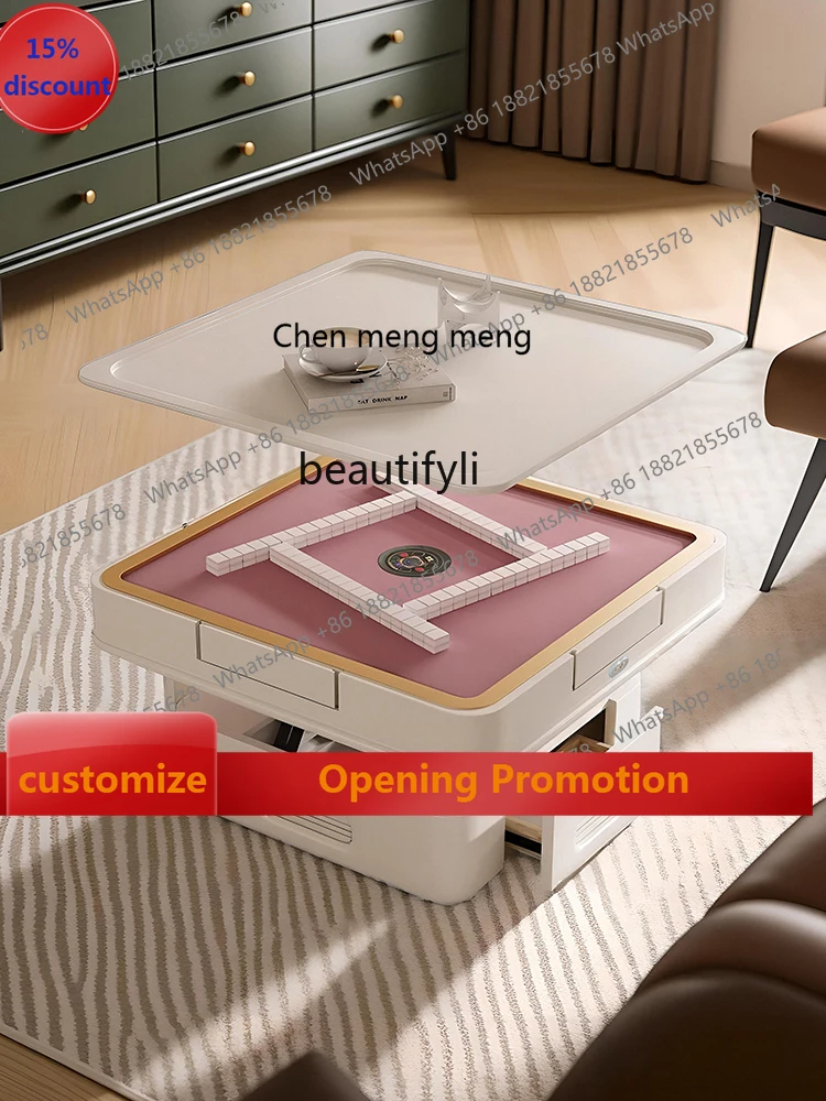 

S7486 ss Mahjong Table Automatic Coffee Table Double-Use Living Room Home Multi-Function Lifting Cream Style