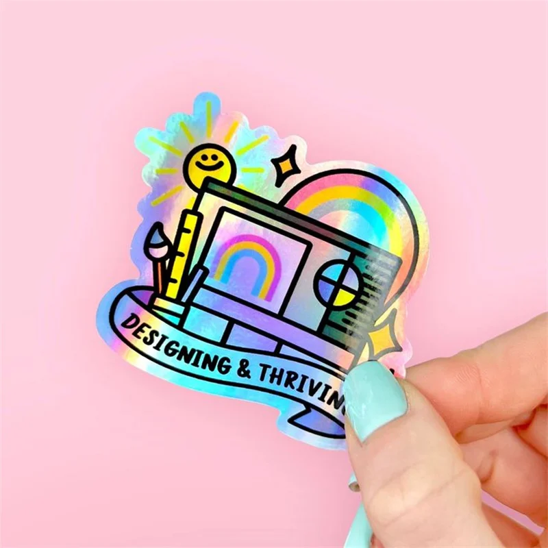 Adhesive Glitter Diamond Hologram Sticker Rainbow Film Vinyl Laser Holographic Die Cutting Hologram Laser Label Stickers