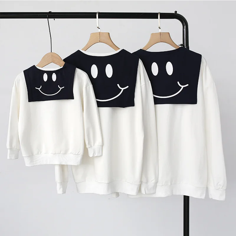 Family Matching Clothes Parent-child Spring And Autumn Hoodies 2023 New Mother And Son Daughter Navy Style Long Hoodie