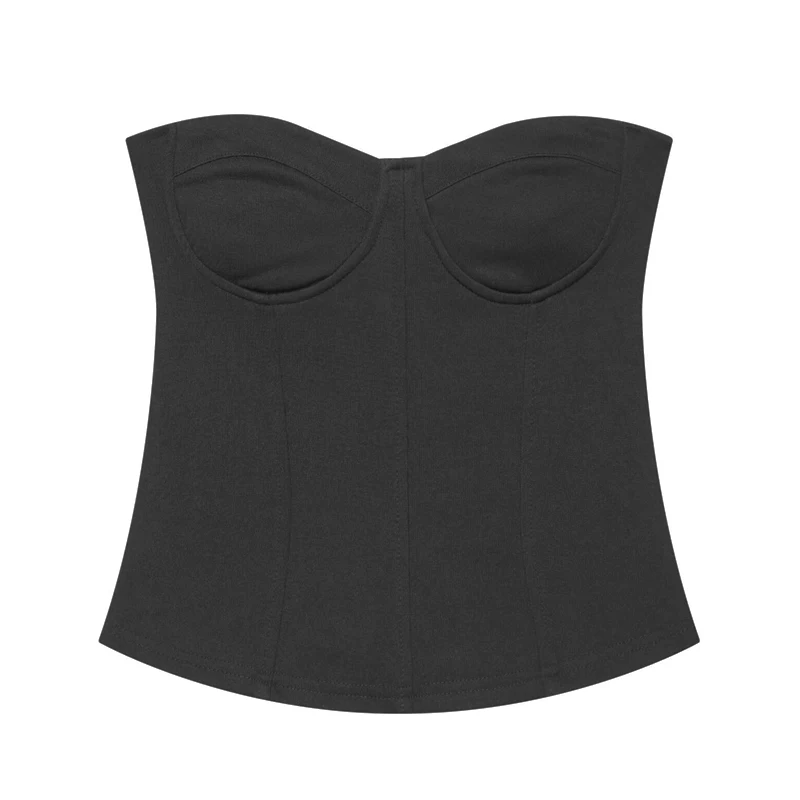 HXAO Korsett Damen Tube Top Trägerloses Y2K Schwarzes Crop Top Damen Sommer Sexy Rückenfreies Party-Top Fischgräten-Bustier Beige Top – Detail 4