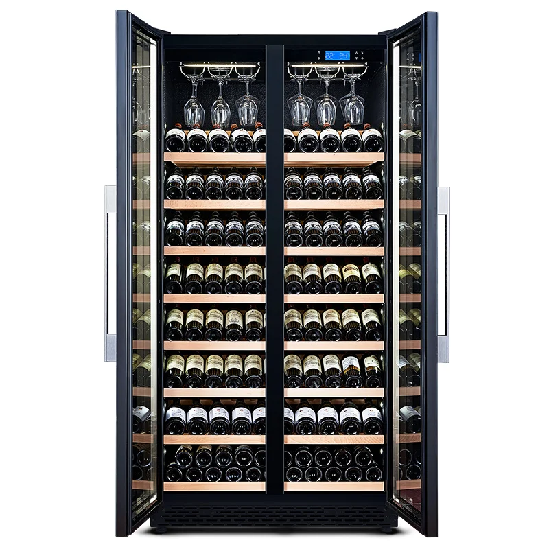 

Dual Temperature Modern Farmhouse Style Contemporary Black Glass Wine Cabinet With Shelves Luxury Wine Cabinet