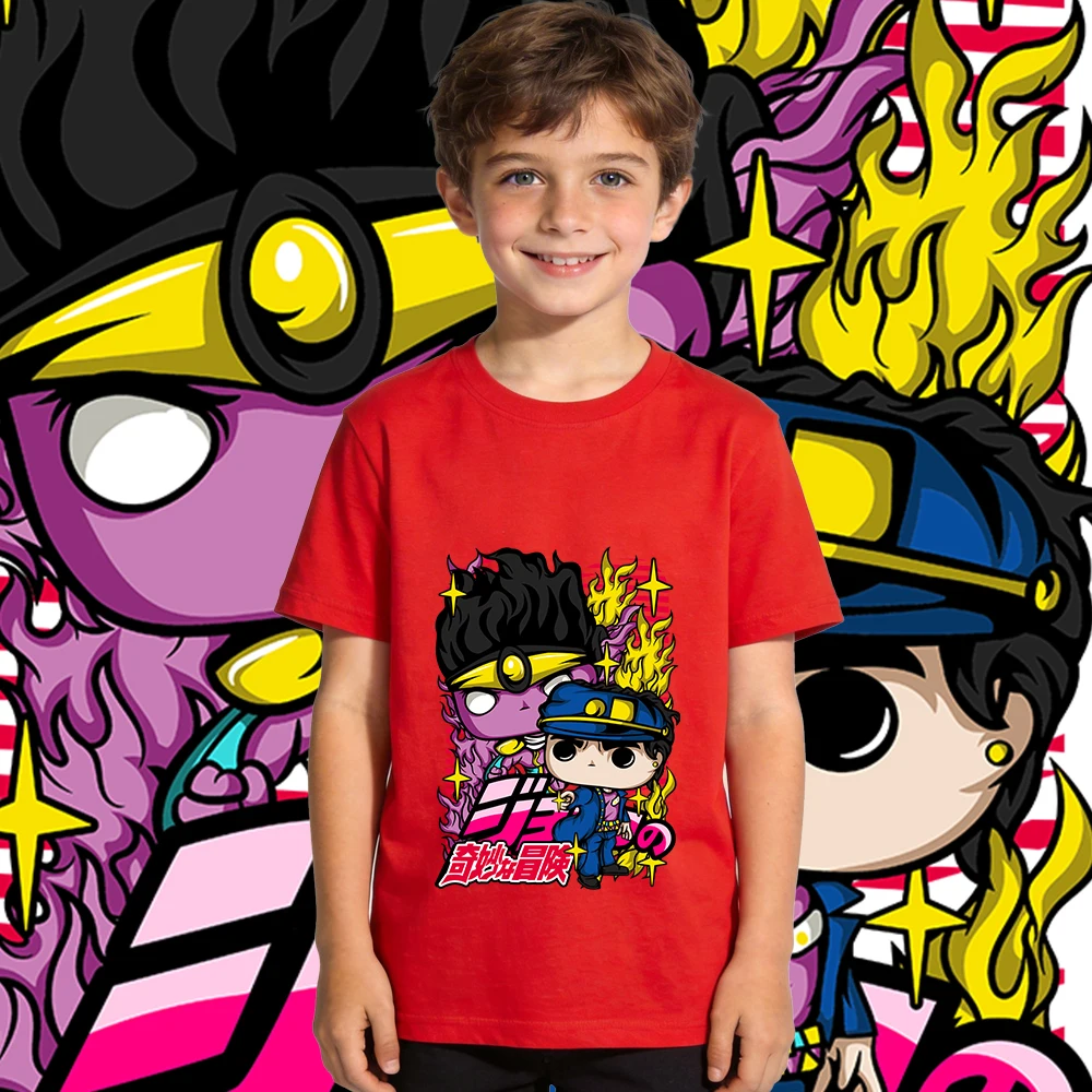 Jojo Funko Jotaro Anime Print Boys Girls Kids Cotton T Shirt Casual Summer Top Soft Breathable Daily Wear