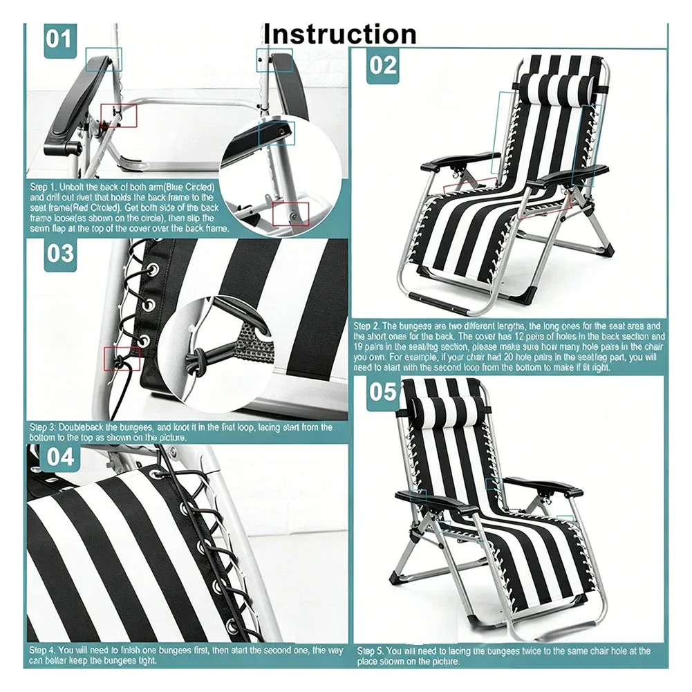 160x43cm Replacement Fabric For 0 Gravity Chair Striped Seat Cover With Ropes And Screws For Garden Patio Lounger