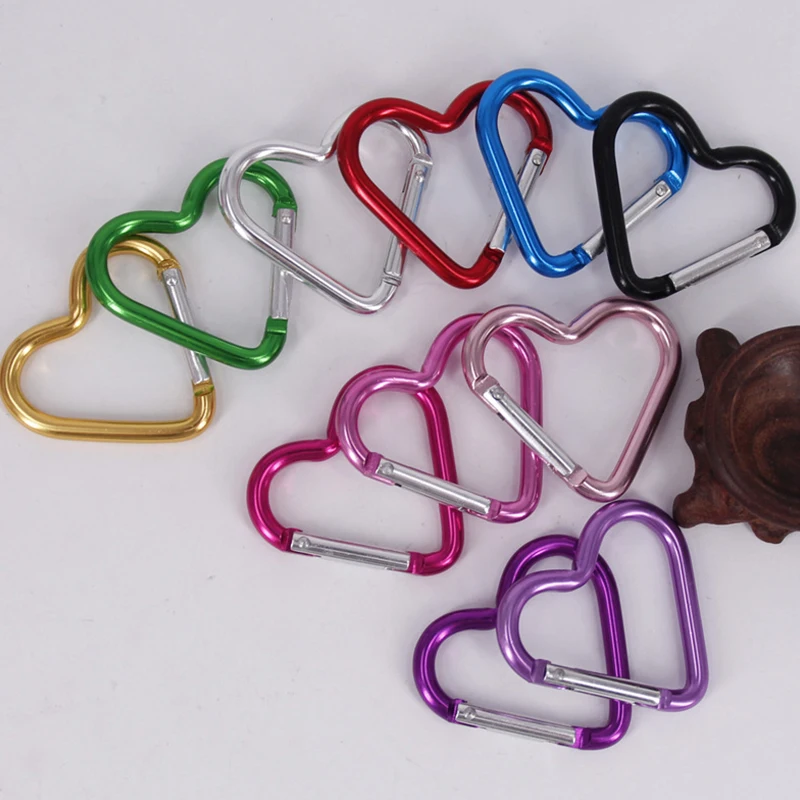 2PCS Heart-shaped Aluminum Carabiner Key Chain Clip Mini Snap Ring Key Chain Outdoor Water Bottle Hanging Buckle Hook Keyring