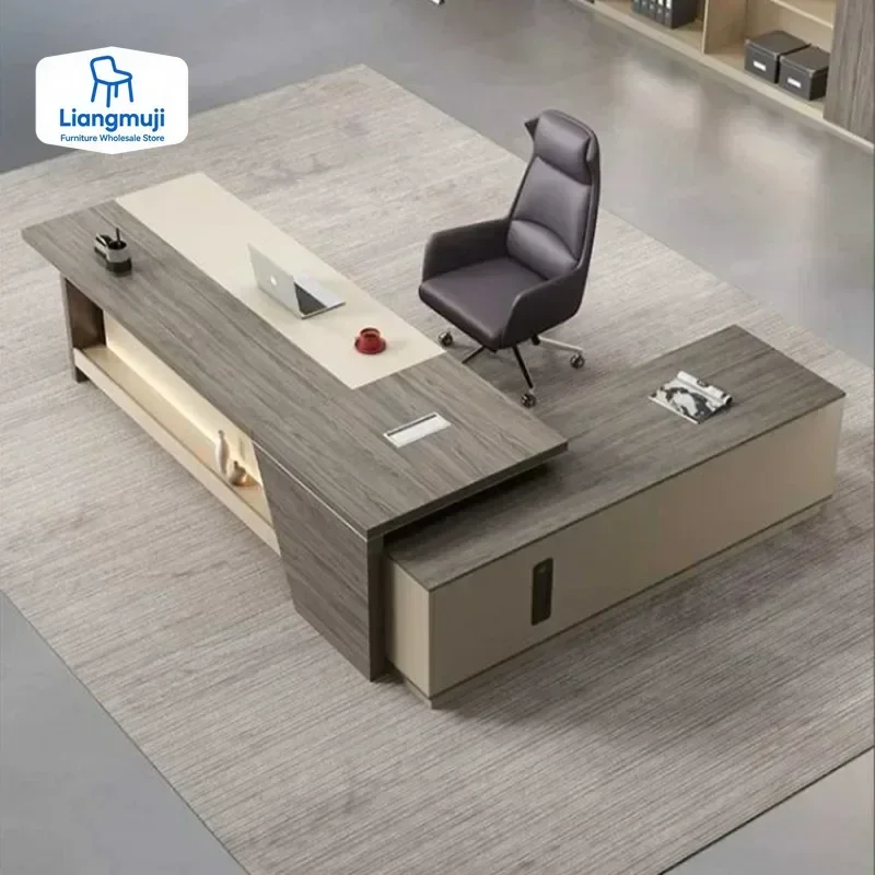 

Light Luxury High Quality Office Desk Boss L Shaped Work Reading Computer Desks Executive Shelf Escritorio Oficina Furniture