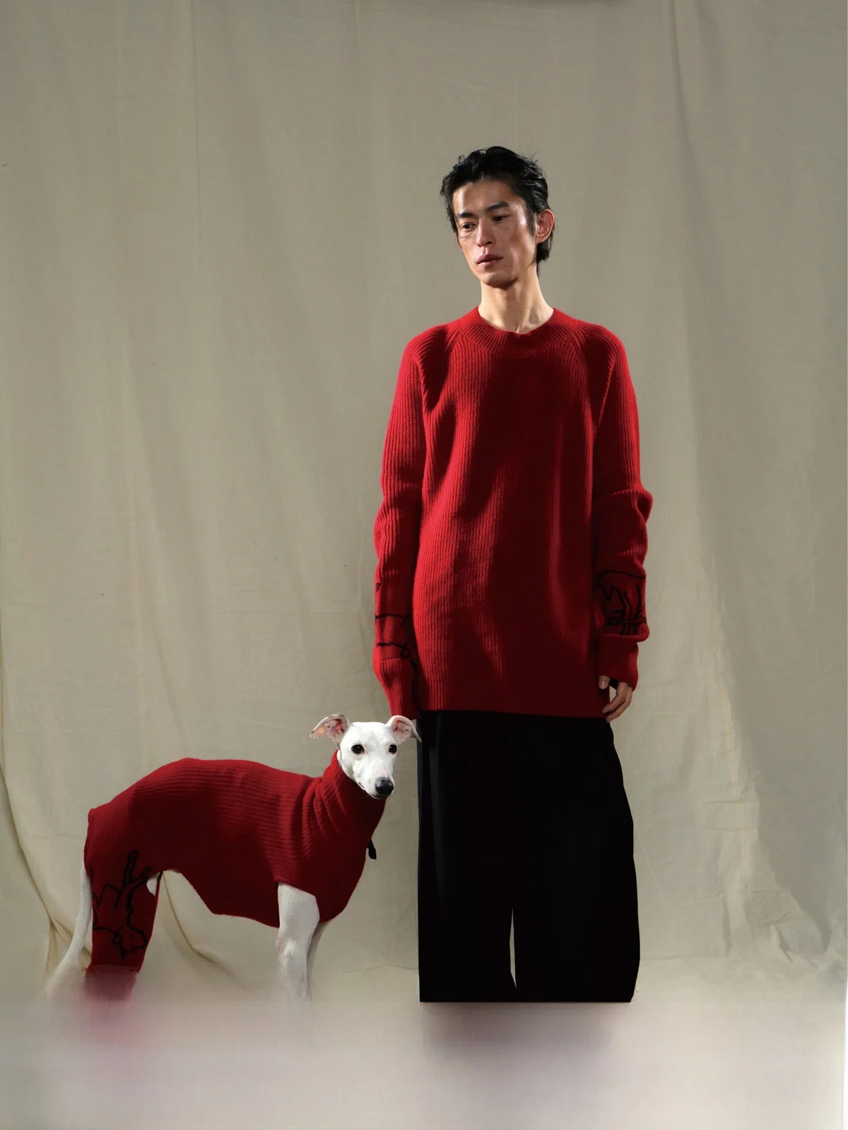 

Оригинальный свитер ручной работы из чистой шерсти с круглым вырезом и рисунком собаки с острыми зубами от VAPOURBLUE, свободный крой, длинный рукав, зимняя одежда