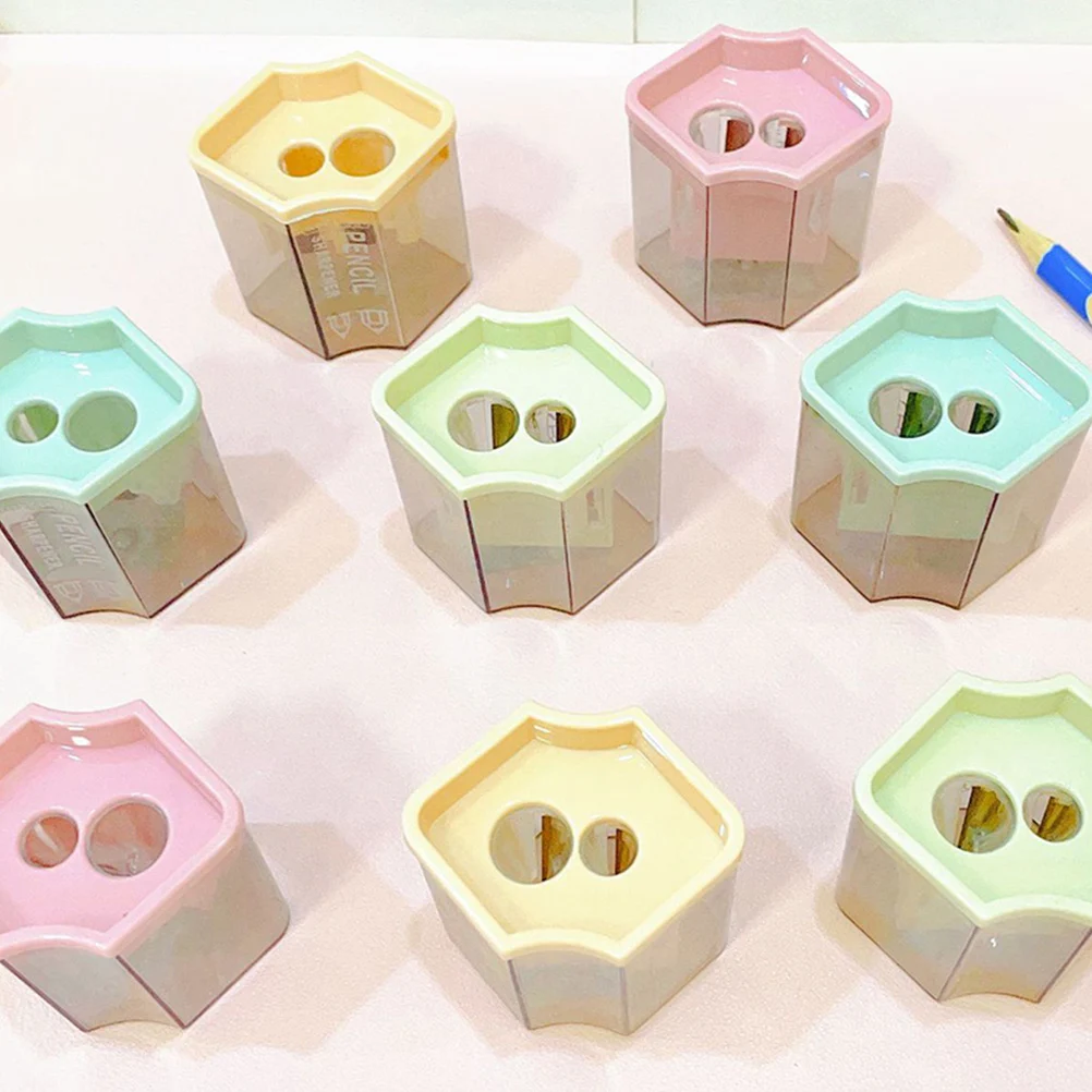 8 ชิ้นเครื่องเหลาดินสอแบบแมนนวลขนาดกะทัดรัดประหยัดเด็กแบบพกพา ABS เคสใสที่เชื่อถือได้ทนทานยาวนาน