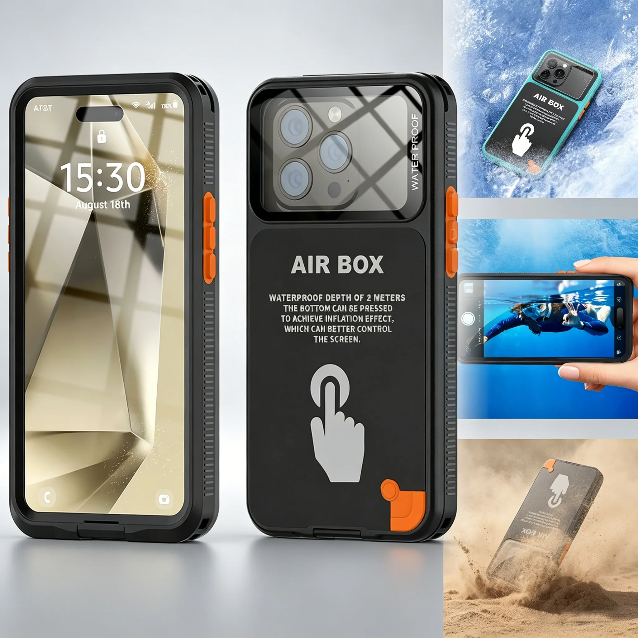 Wodoodporna obudowa IP68 do iPhone 17 16 15 14 13 12 11 Pro Max Plus, wodoszczelna, w pełni szczelna, odporna na wstrząsy, z wbudowanym ekranem.