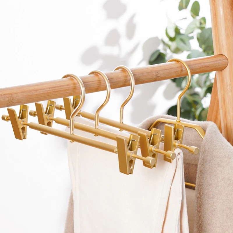 

5pcs Trouser Hanger Clips Aluminum Alloy Anti slip Pants Skirt Drying Rack Trousers Clips Wardrobe Storage Metal Clothes Hangers