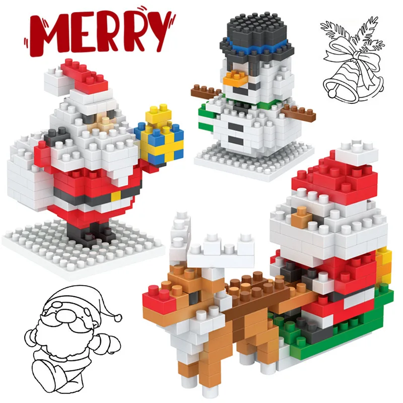 Diamond Plastic Cartoon Building Toy Santa Claus Model Father Christmas Auction Figure Kids toy Snowman Children Gifts for lover