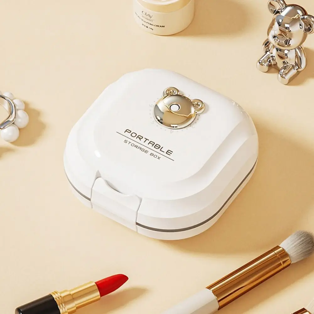 منظم تخزين حلي الدب الكرتوني مع حجرة منفصلة، منظم مجوهرات صغير لطيف مقاوم للغبار ومتين #3