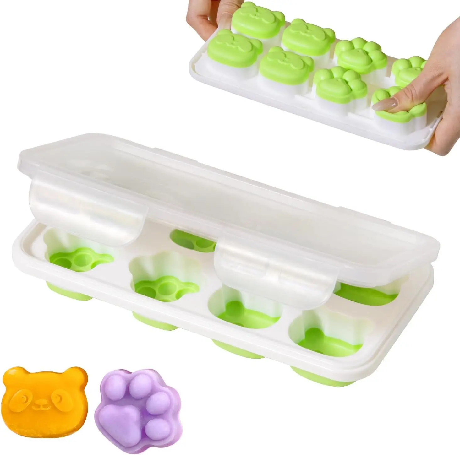 

Cube Tray with Lid for Freezer, 8 Cubes Stackable Ice Cube Molds with Spill-Resistant Leakproof Lid for Food, Soup, Beer, Coffee
