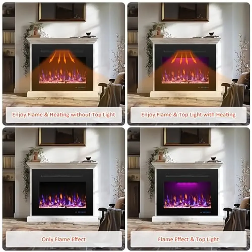 Electric Fireplace Insert with 3 Flame Colors & Top Light Thermostat Heater 750/1500W Recessed Crackling Sound Remote Control