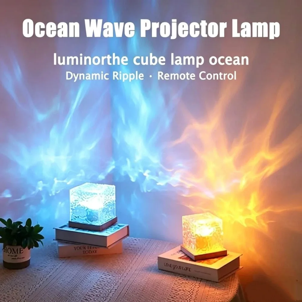 Dynamic Rotating, Water Ripple Lamp RGB Color Changing Remote Control Cube Atmosphere Lamp Plug in Multi Color