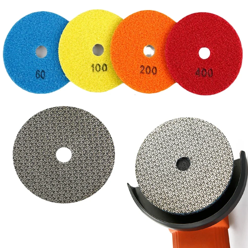 1 buah 100mm/4 "dilapisi berlian kering Polishing Pad 60/100/200/400 Grit untuk kaca/granit/Marmer/ubin/beton poles