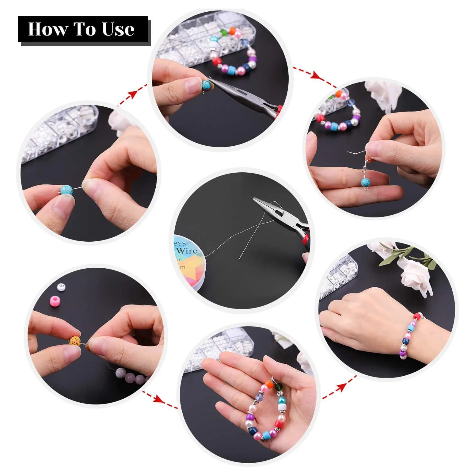 ABQR Fournitures pour la fabrication de bijoux, kit de réparation de bijoux Kit de fixation de bijoux avec fil de bijoux et outils de résultats pour la fabrication de bijoux