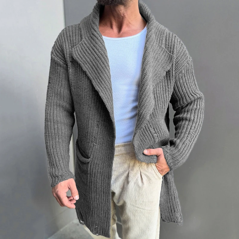 2025 Spring Trendy Mens Sweater Jacket Coat Vintage Pockets Turn-down Collar Knitting Coats Men Casual Solid Color Sweatercoats